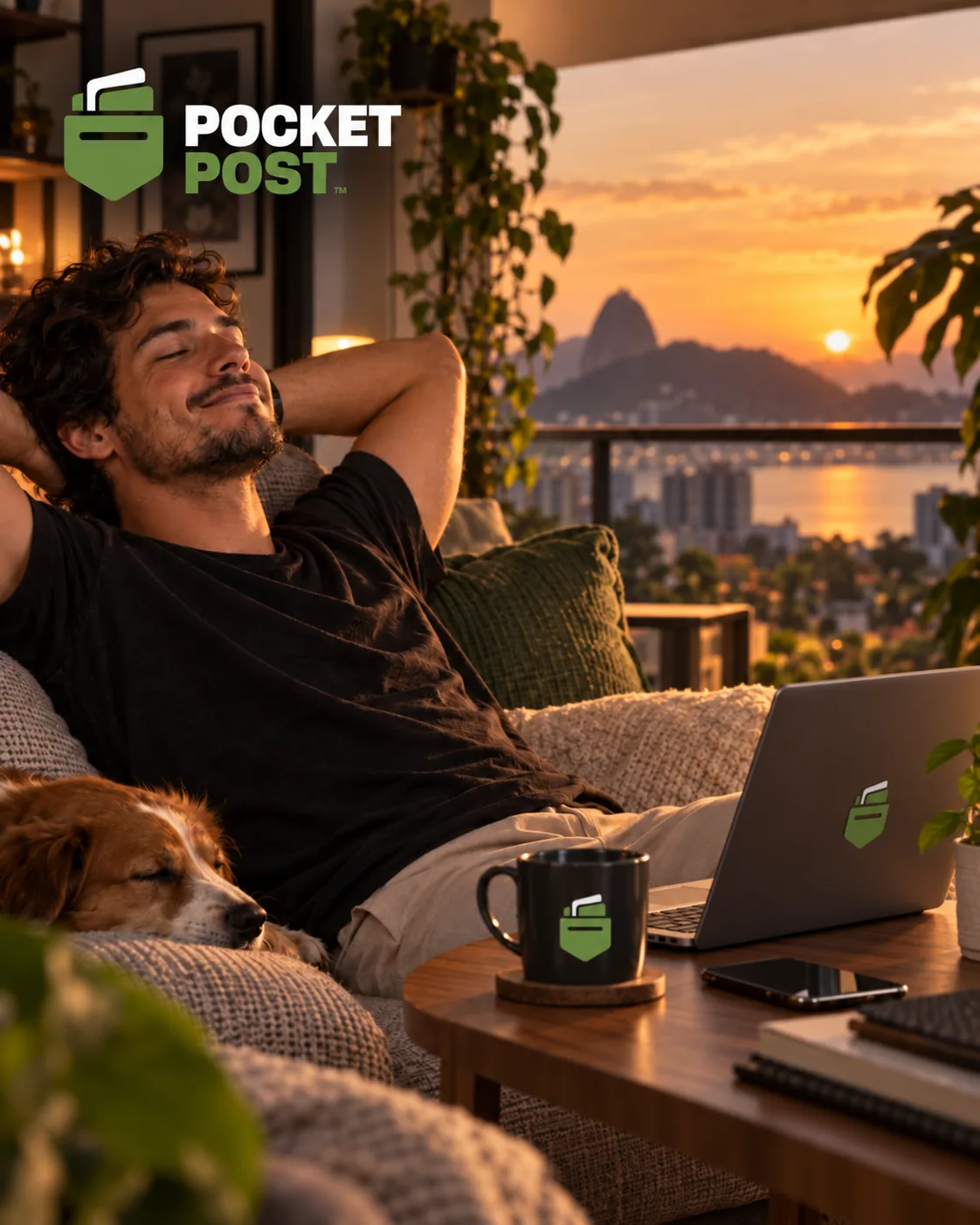 Profissional relaxando ao final do dia com o trabalho concluído